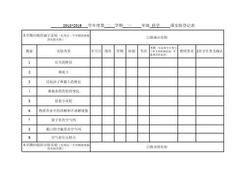 一年级科学实验登记表