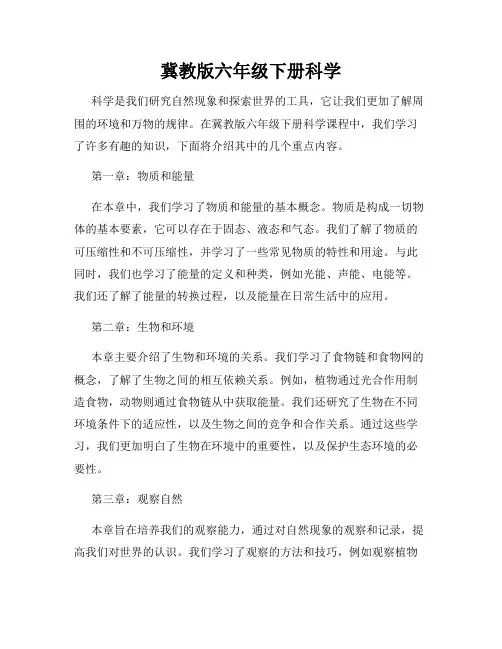 冀教版六年级下册科学