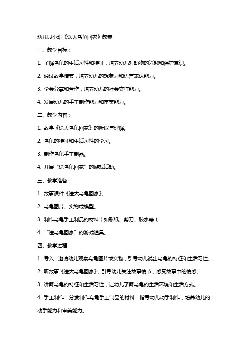 幼儿园小班《送大乌龟回家》教案