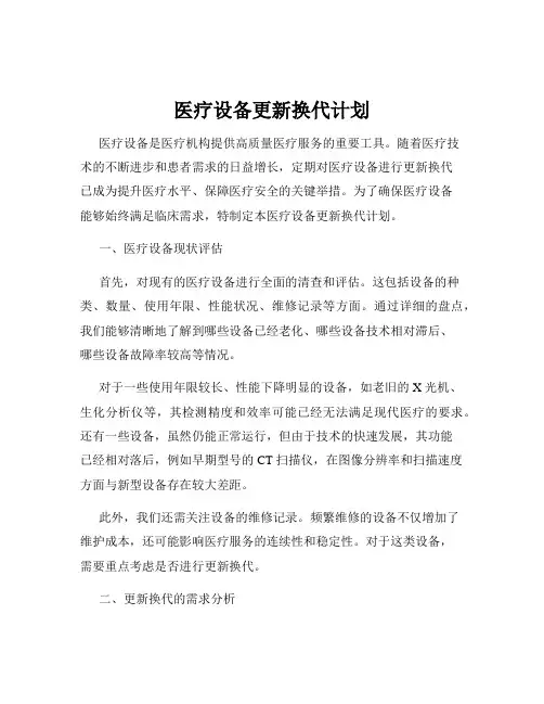 医疗设备更新换代计划
