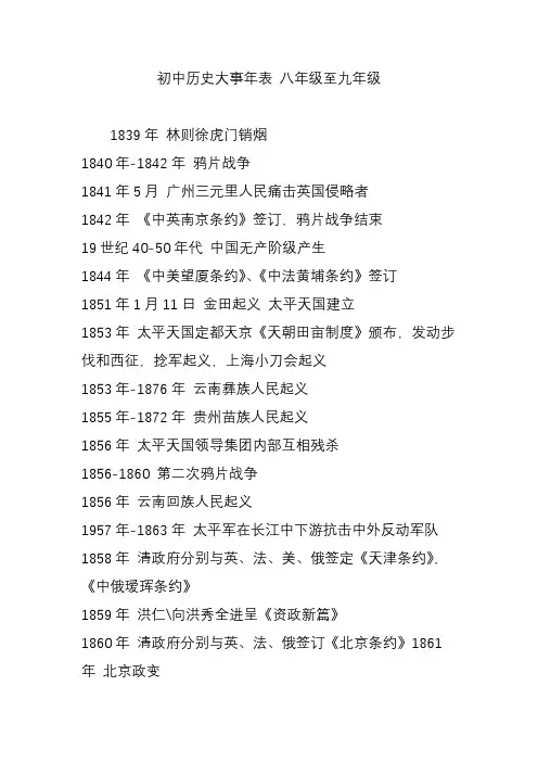 初中历史大事年表 八年级至九年级
