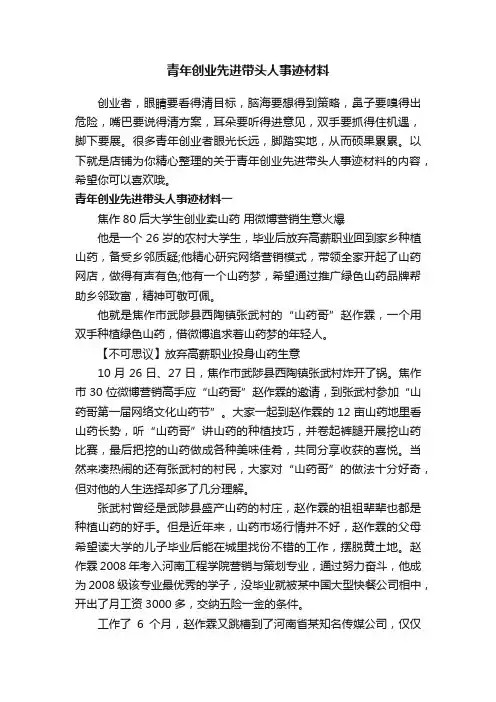 青年创业先进带头人事迹材料