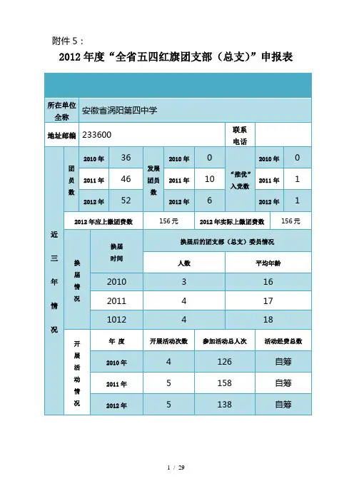 涡阳第四中学优秀团支部申报材料
