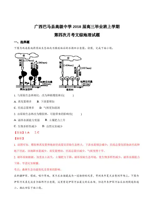 广西巴马县高级中学2018届高三毕业班上学期第四次月考文综地理试题(解析版)
