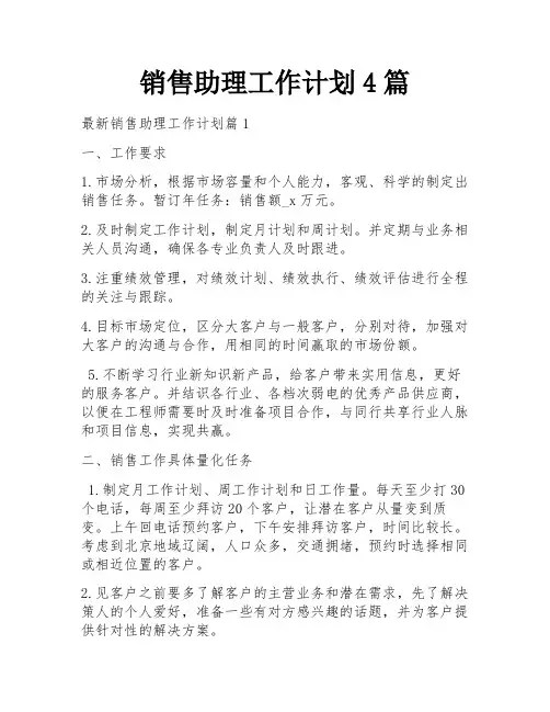 销售助理工作计划4篇