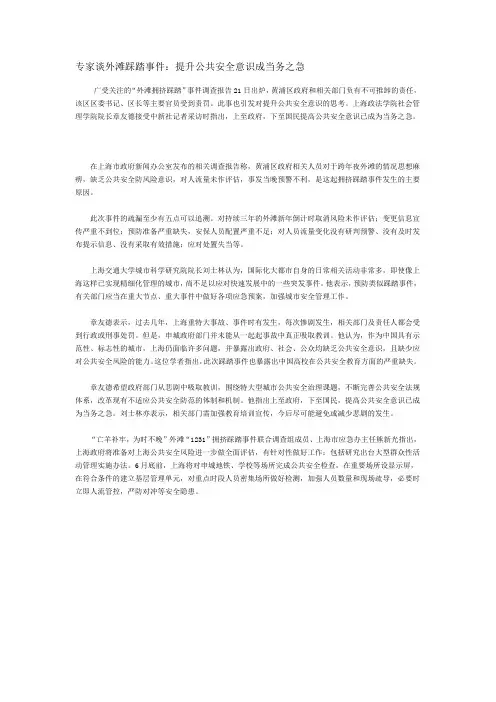 专家谈外滩踩踏事件：提升公共安全意识成当务之急