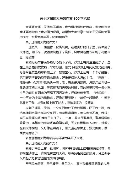 关于辽阔的大海的作文500字六篇