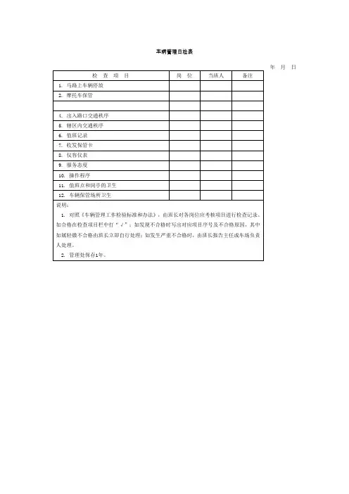 车辆管理日检表格式