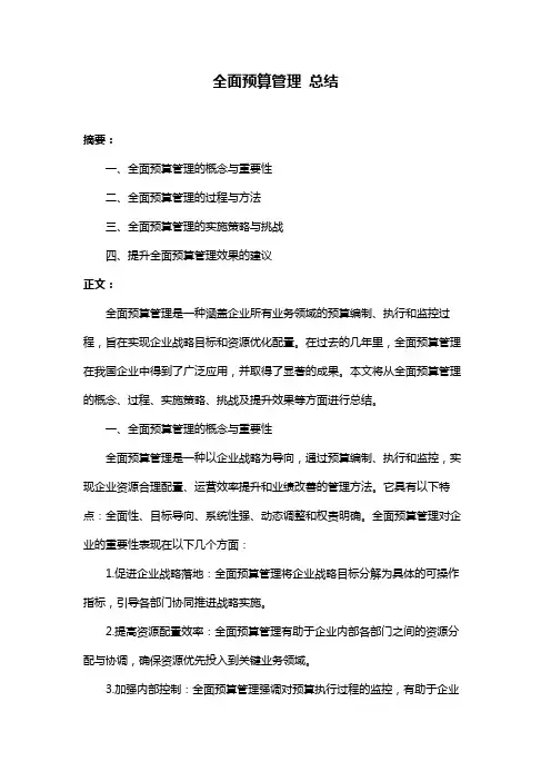 全面预算管理 总结