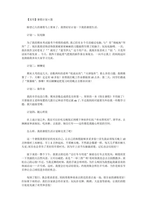 2020年【实用】暑假计划4篇【精品】