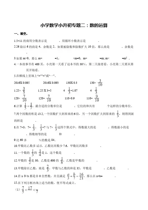 人教新课标六年级下册数学期末试题--小升初专题二：数的运算 (含解析)