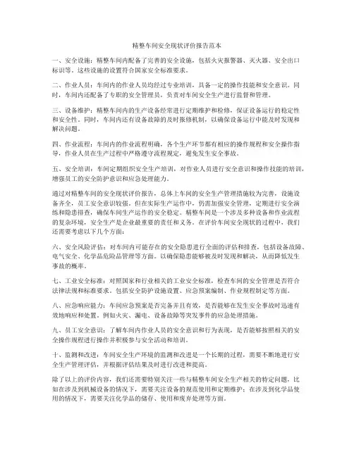精整车间安全现状评价报告范本