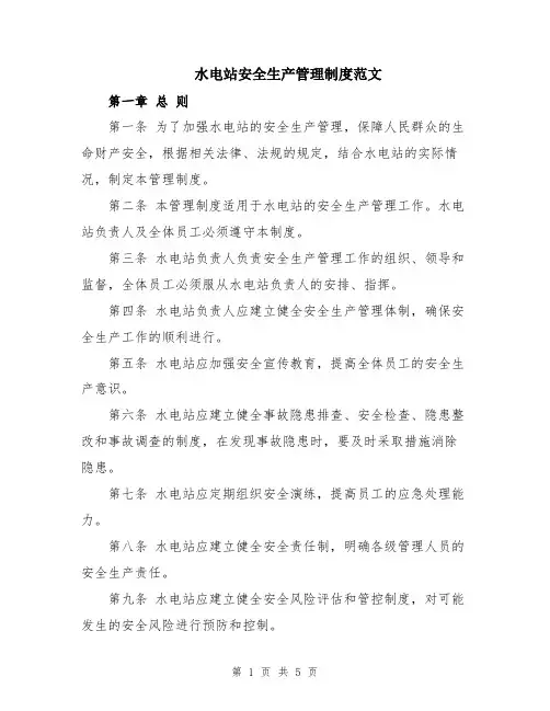 水电站安全生产管理制度范文