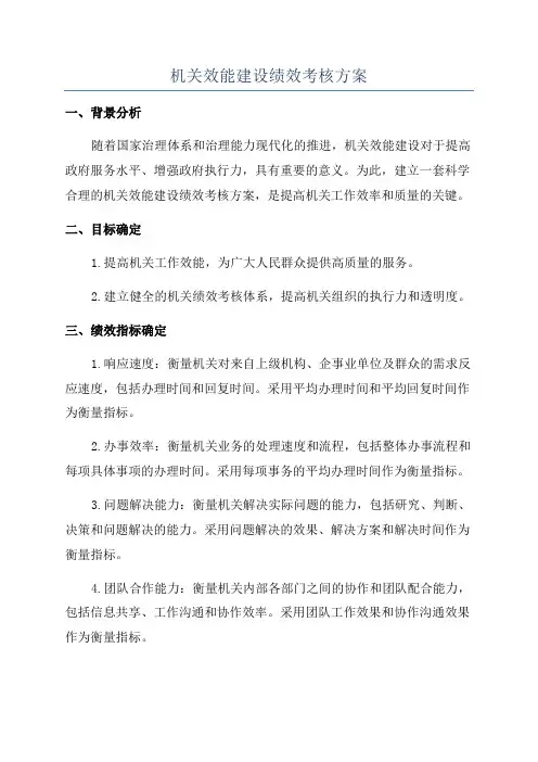 机关效能建设绩效考核方案