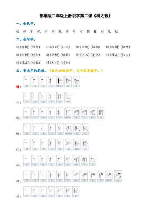 部编版二年级上册识字第二课《树之歌》知识点及练习