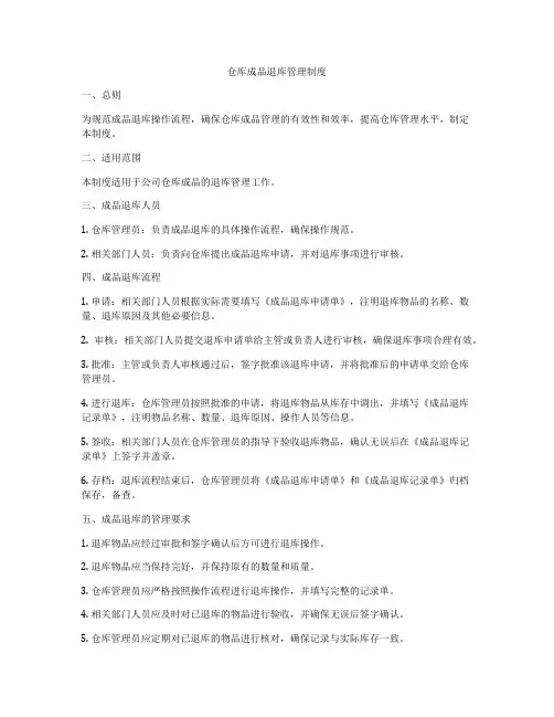 仓库成品退库管理制度