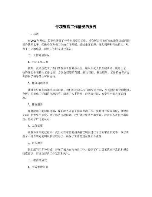 专项整治工作情况的报告