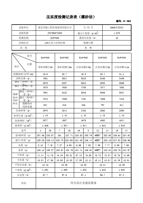 压实度检验记录表电子版(自检、抽检)