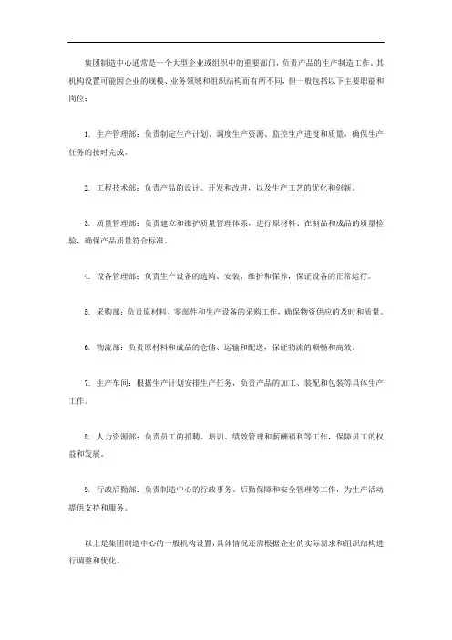 集团制造中心 机构设置