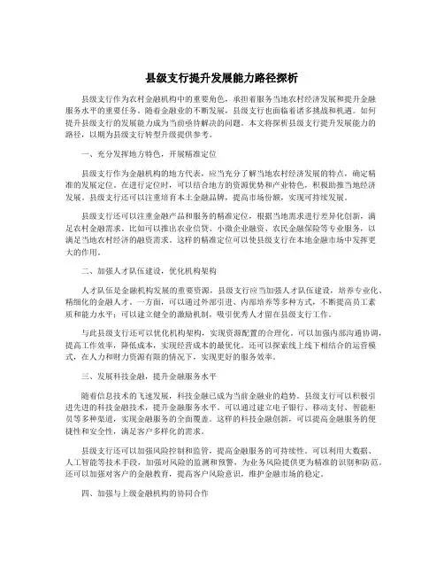县级支行提升发展能力路径探析