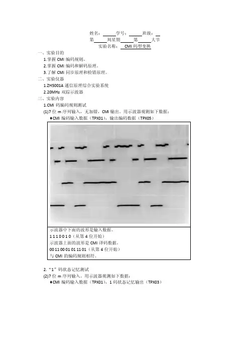 通信原理实验_CMI码型变换_实验报告