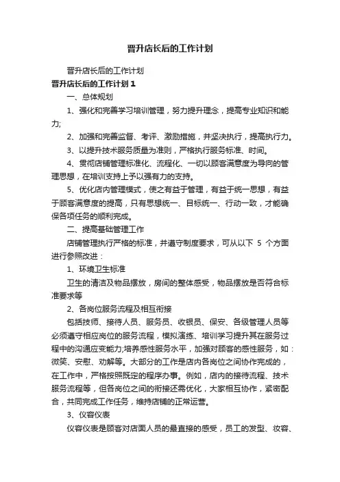 晋升店长后的工作计划