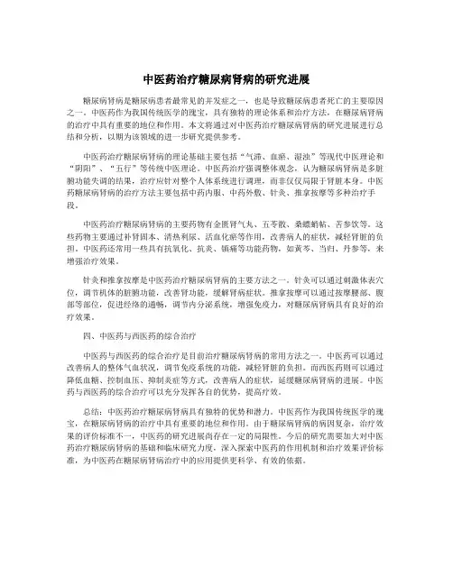 中医药治疗糖尿病肾病的研究进展
