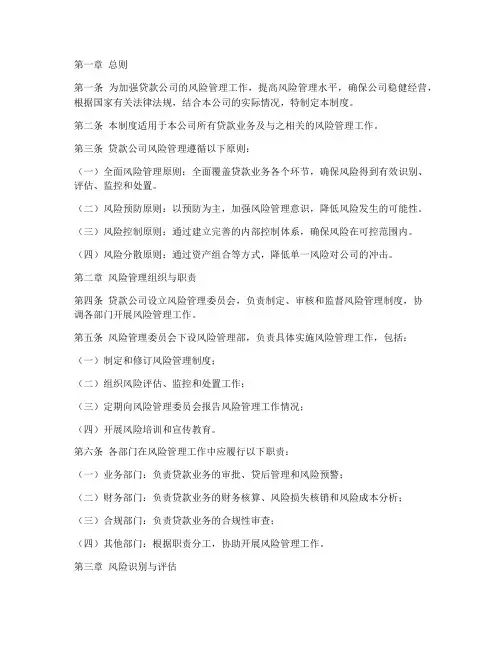 贷款公司风险管理制度