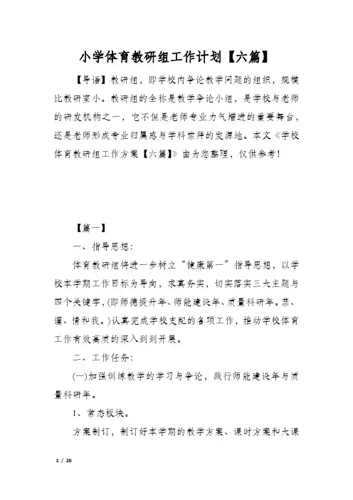 小学体育教研组工作计划【六篇】