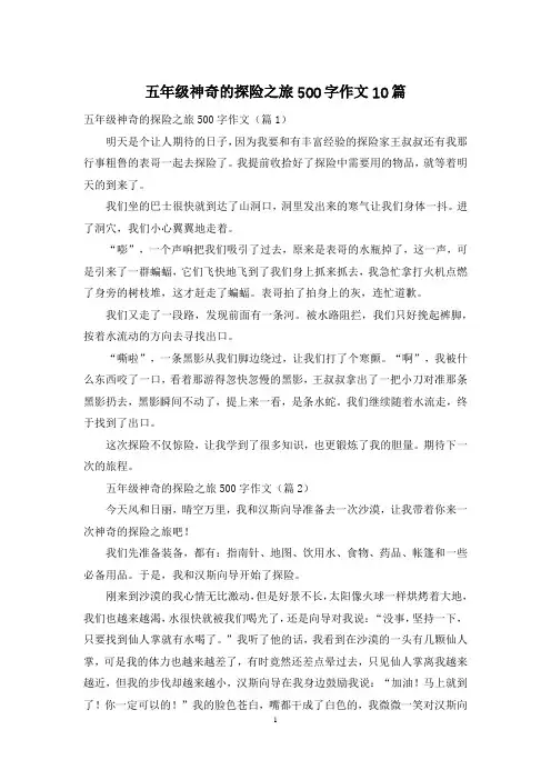 五年级神奇的探险之旅500字作文10篇