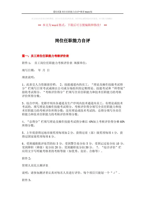 【优质】岗位任职能力自评-推荐word版 (4页)