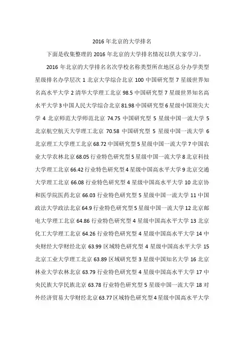 2016年北京的大学排名