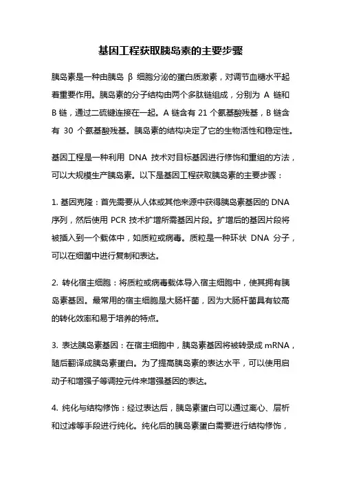 基因工程获取胰岛素的主要步骤
