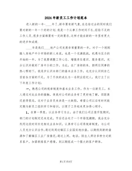 2024年新员工工作计划范本（4篇）