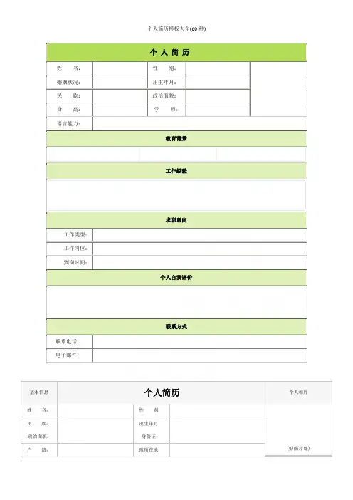 个人简历模板大全(60种)