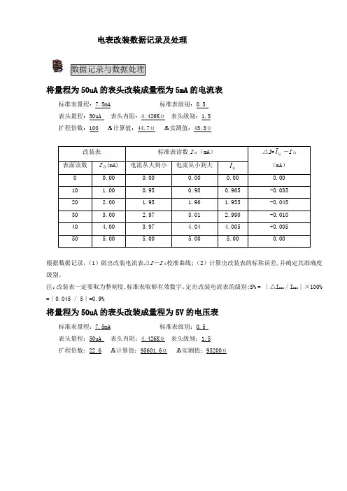 电表改装数据处理(Word)