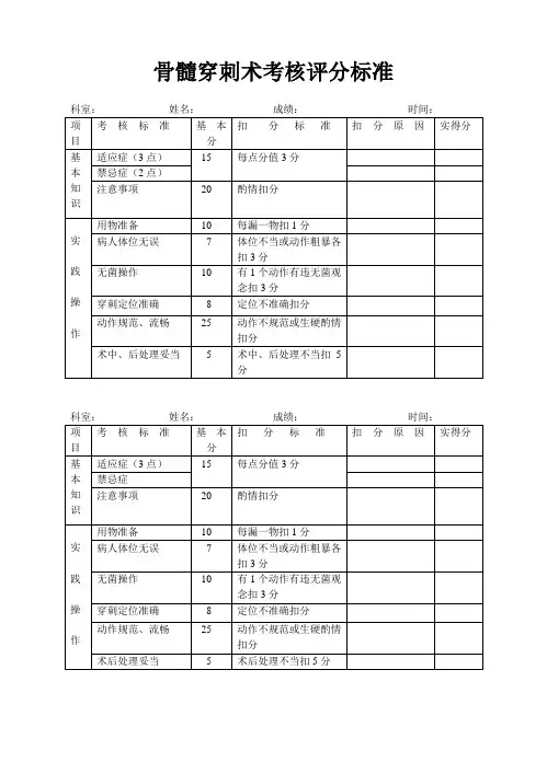 骨髓穿刺术考核评分标准