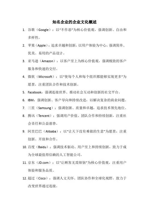知名企业的企业文化概述