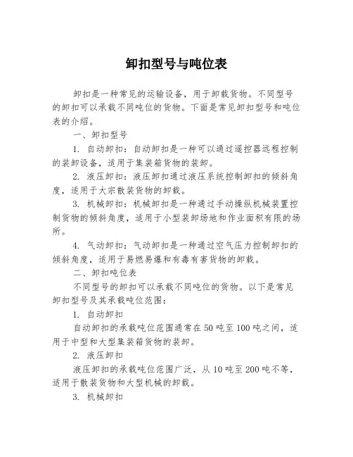 卸扣型号与吨位表