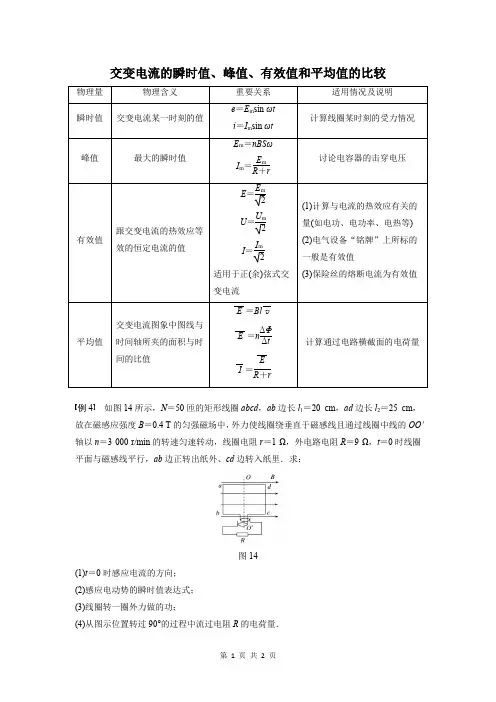 交变电流的瞬时值、峰值、有效值和平均值的比较