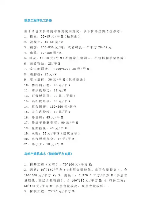 工程清包工单价及计算公式