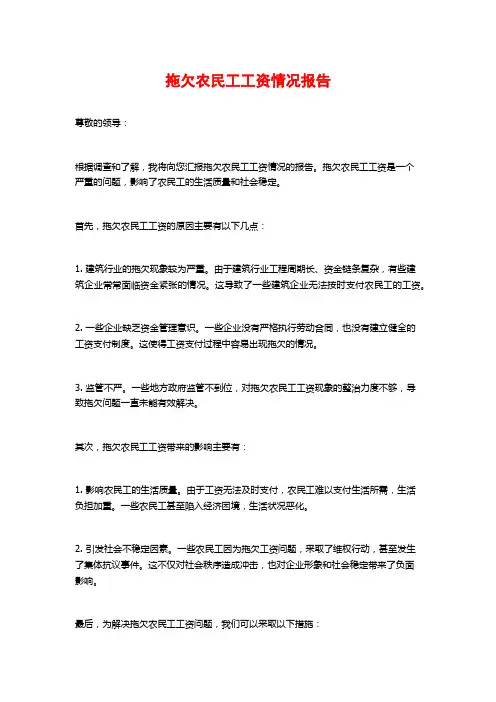 拖欠农民工工资情况报告