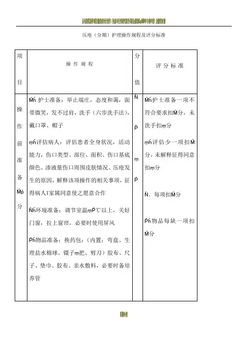 压疮(分期)护理操作规程及评分标准