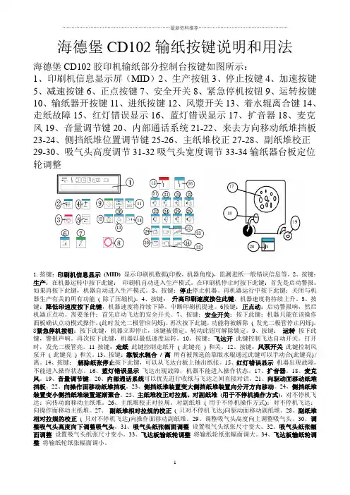 海德堡CD102输纸按键说明和用法精编版