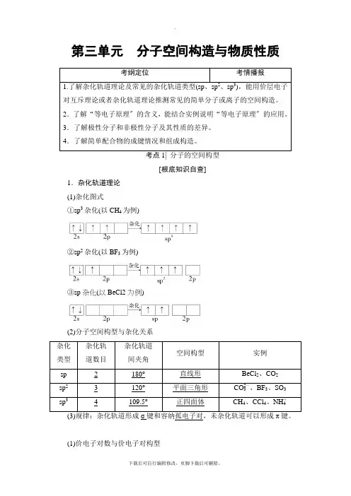 2021高考苏教版化学一轮复习讲义： 选修3 第3单元 分子空间结构与物质性质