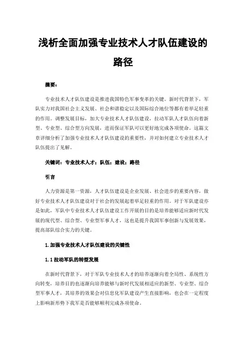 浅析全面加强专业技术人才队伍建设的路径