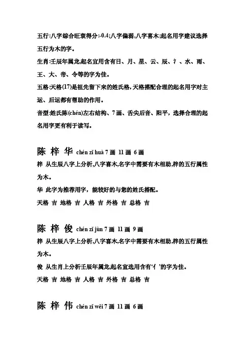 五行：八字综合旺衰得分：-0.4；八字偏弱,八字喜木；起名