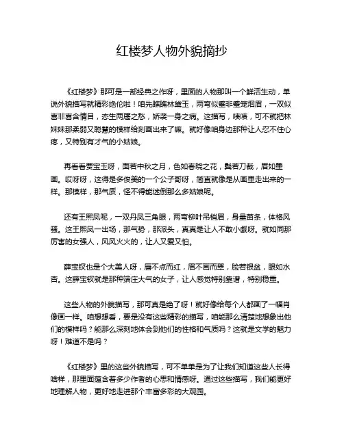 红楼梦人物外貌摘抄