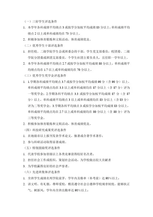 广西财经学院各奖项评选条件