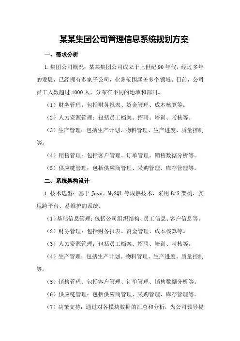 某某集团公司管理信息系统规划方案